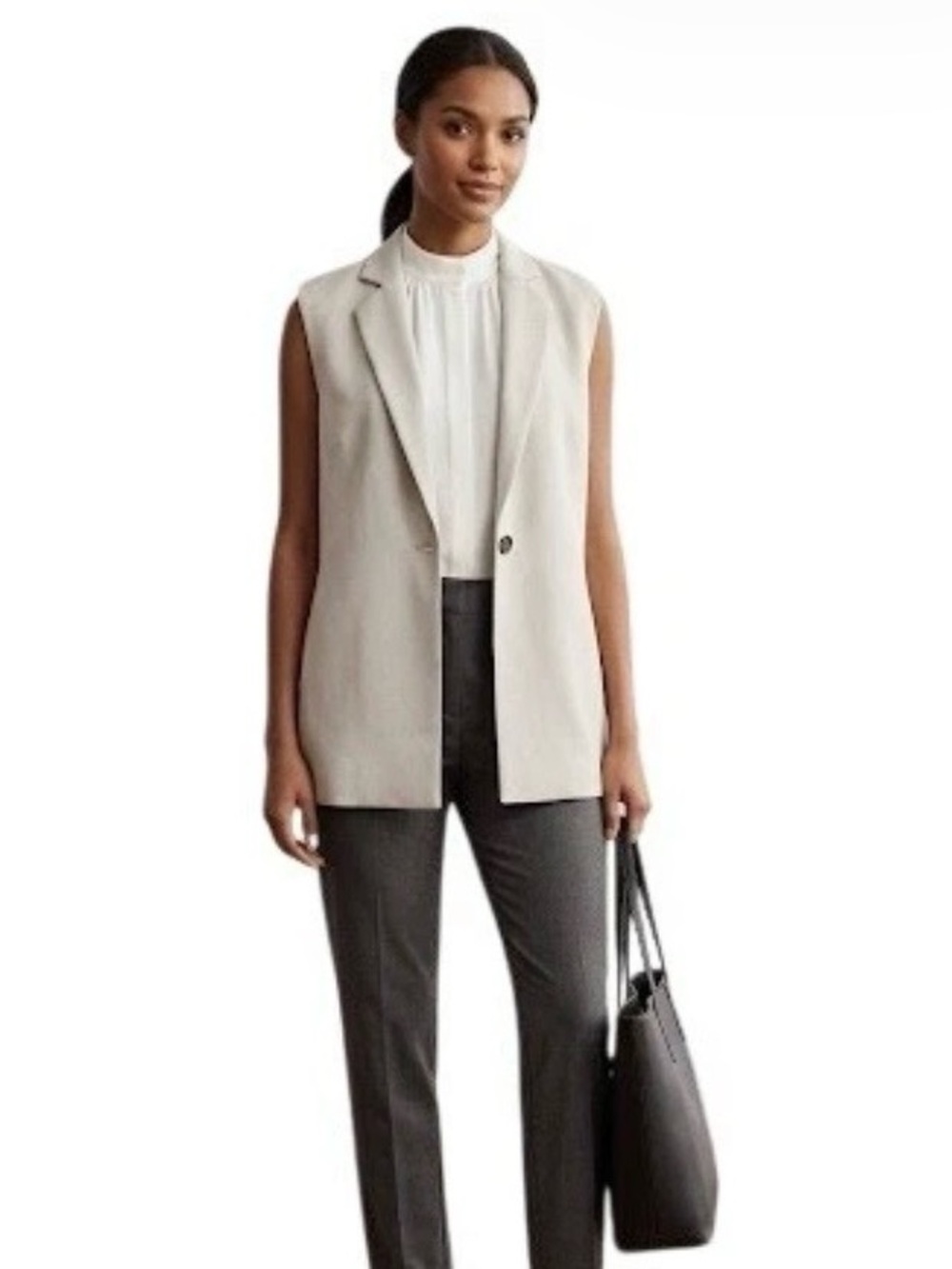 NWT J. Jill Wearever Collection Sleeveless Blazer Vest DK Oatmeal Beige Sz L $99